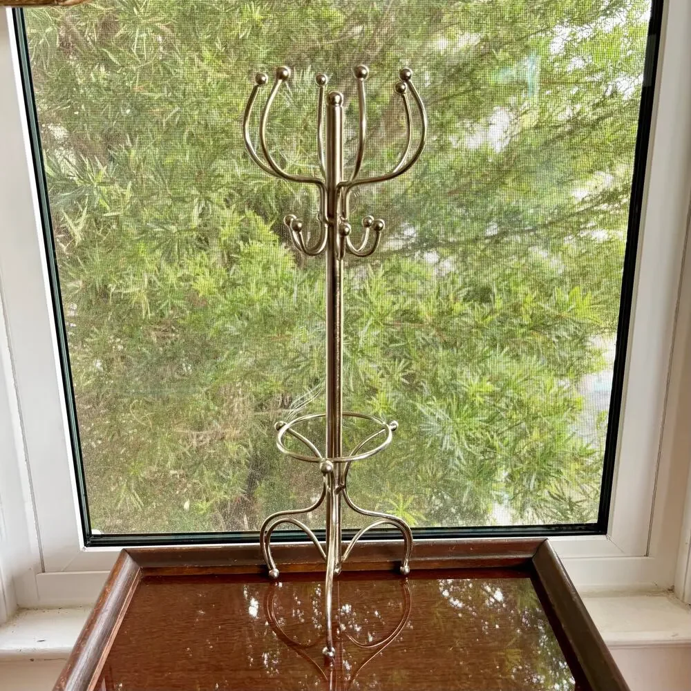 Vintage Silver Tone Mini Coat Rack Jewelry Stand or Display 16 Inch